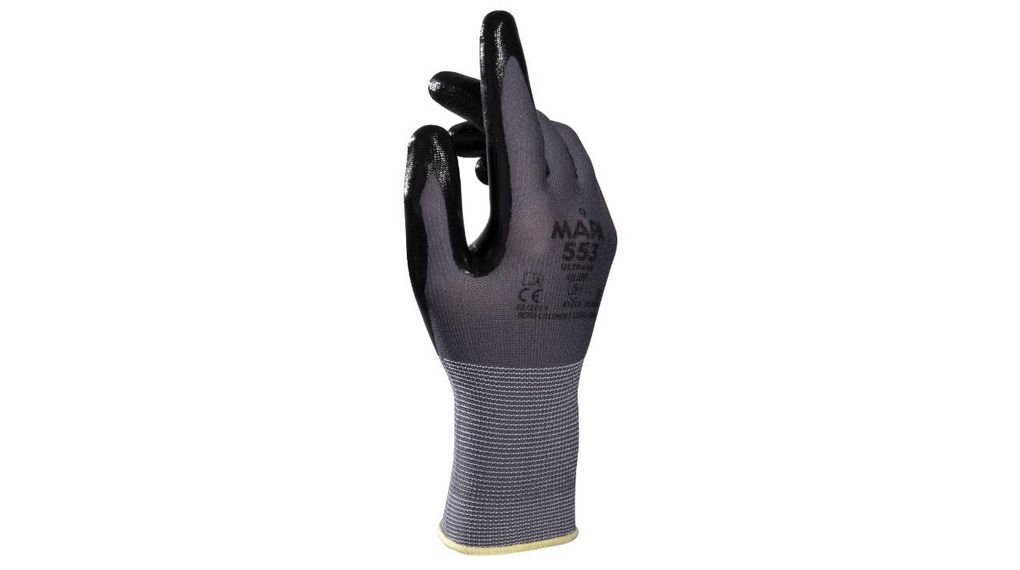 Mapa ULTRANE 553 Grey Nitrile Chemical Resistant Work Gloves, Size 9, Nitrile Coating