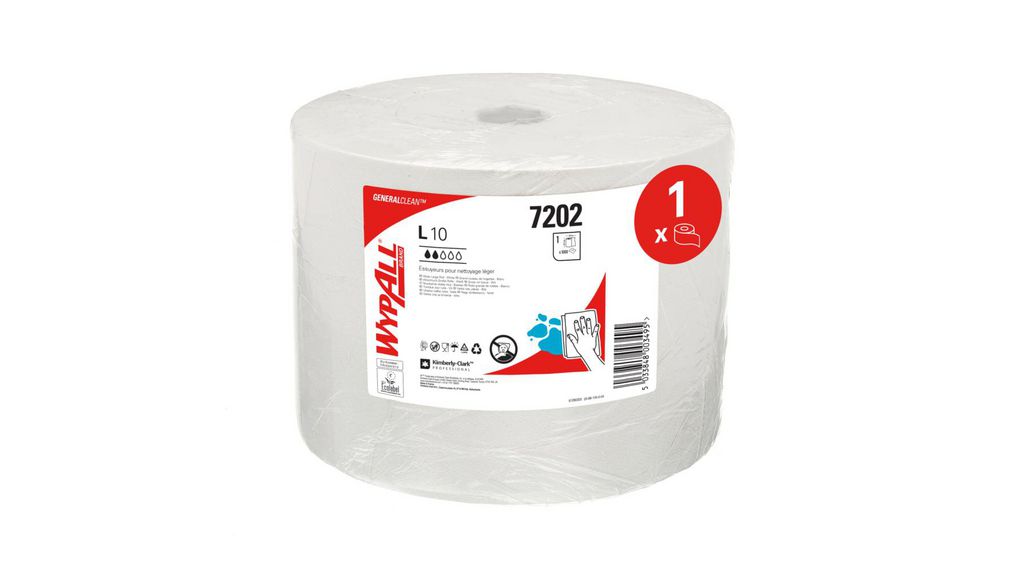 WYPALL WypAll L10 General Clean (7202) Wiper Roll White Paper Towel, 380 x 240mm, 1000 Sheets