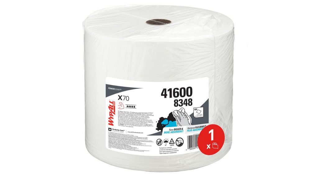 X70 Power Clean Reusable Cleaning Cloths 8348 White Wipes for General Cleaning, Dry Use, Roll of 870, 310 x