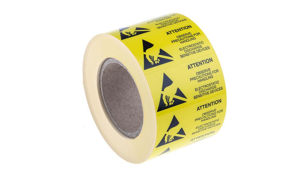 Yellow Paper ESD Label, Attention-Text 45 mm x 25mm