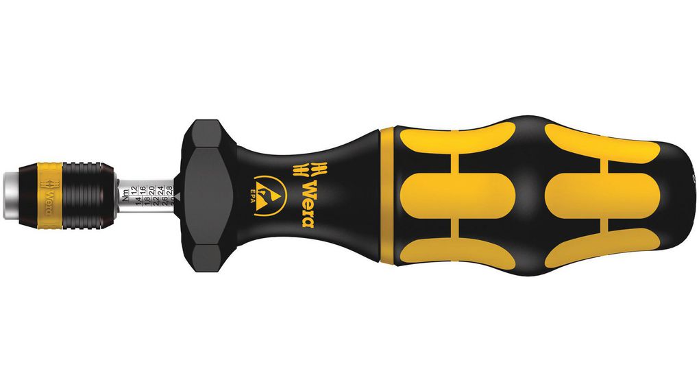 Wera Adjustable Hex Torque Screwdriver, 11.0 → 29.0lb/in, 1/4 in Drive, ESD Safe, ±6 % Accuracy