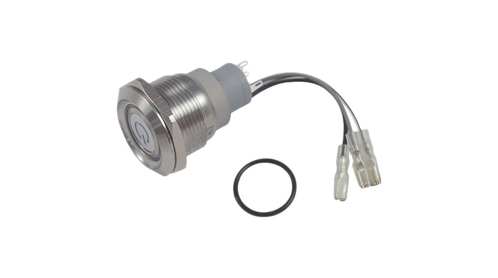 Illuminated Push Button Switch, Momentary, Panel Mount, 30.2mm Cutout, SPDT, Blue, Green, Red LED, 220V, IP67