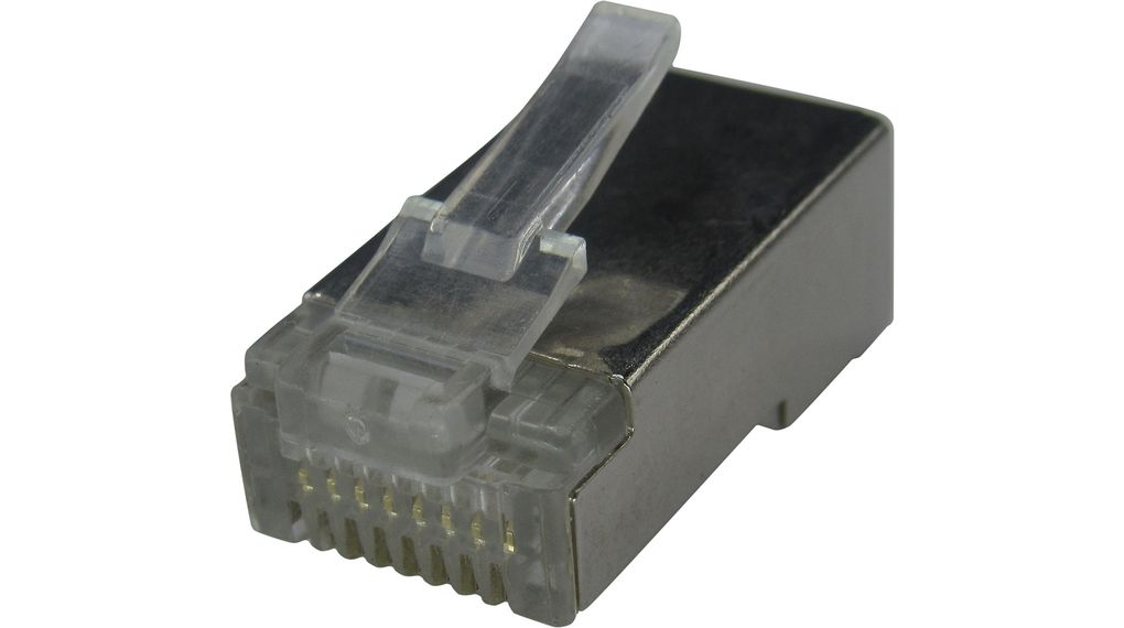 RJ45 Plug 8P8C with Shell, RJ45, CAT5e, 8 Positions, 8 Contacts, Shielded