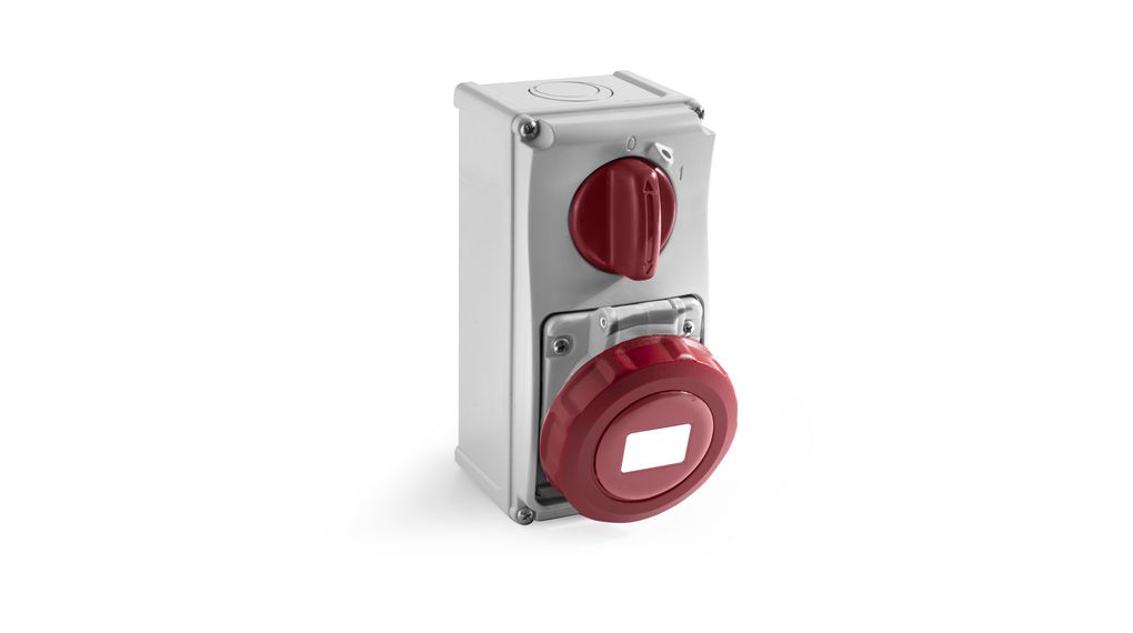 CEE Socket, Red, 5P, Wall Mount, 16A, IP67, 400V