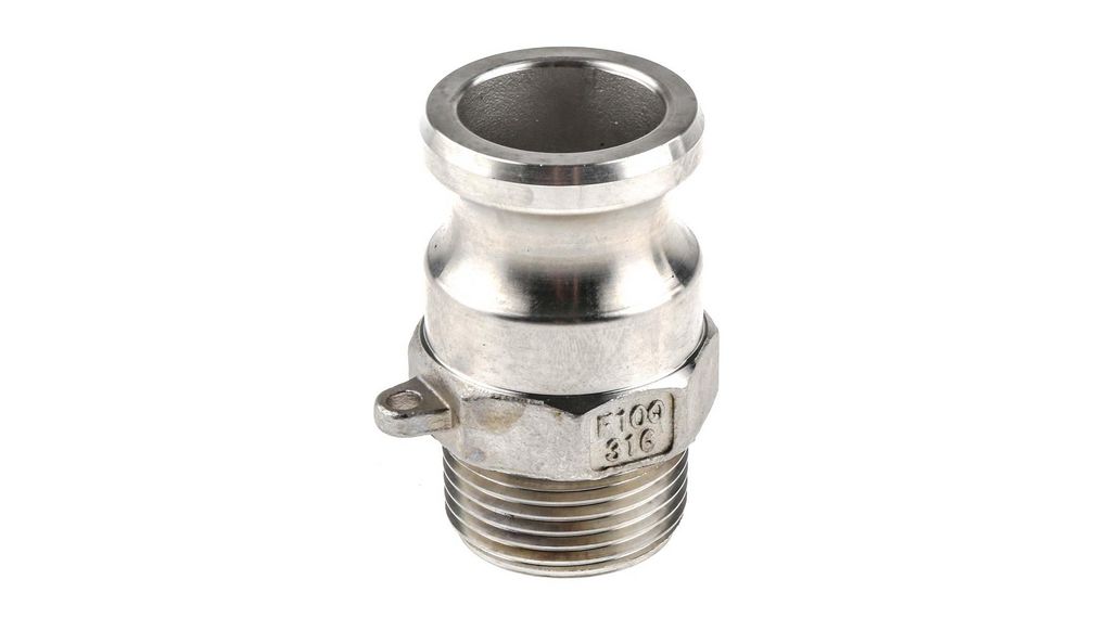 Hose Connector, Liquid, Stainless Steel, R1", Male Thread