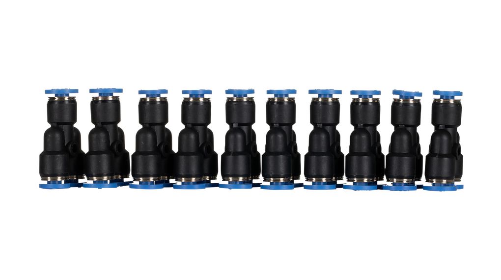 Y-Fitting, Ø10 mm, Push-In Connector, Ø10 mm, Push-In Connector, Polyoxymethylene (POM), 50.5mm, Pack of 10 pieces