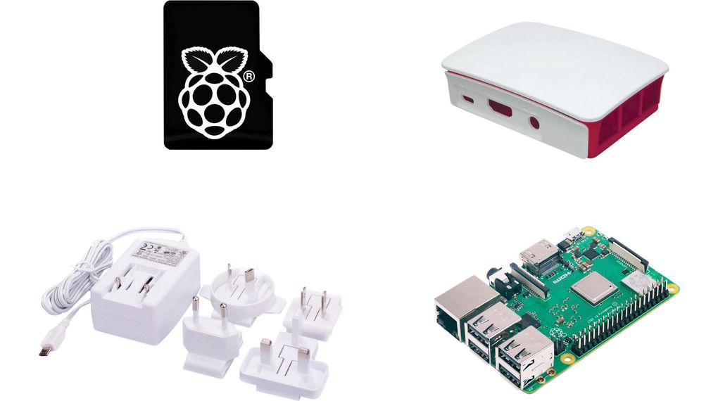 Raspberry Pi 3 Model B+ PiOS, kabinett, strømforsyningsenhet