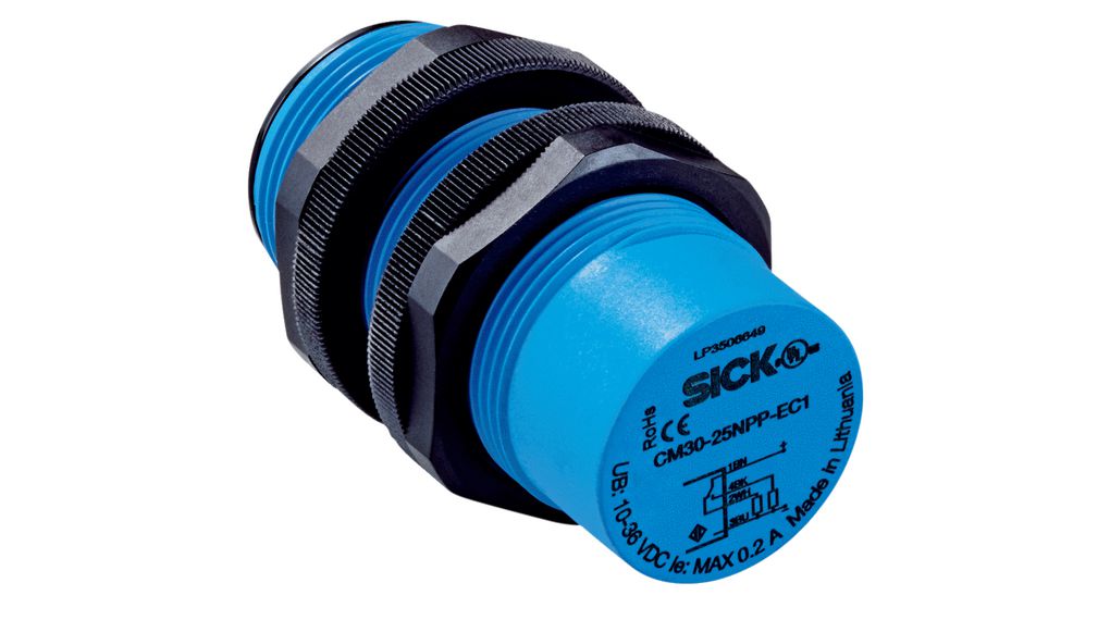 Capacitieve sensor 25mm 200mA 50Hz 36V Montage, geen inbouw IP68 / IP69K Connector, M12, 4-pens CM