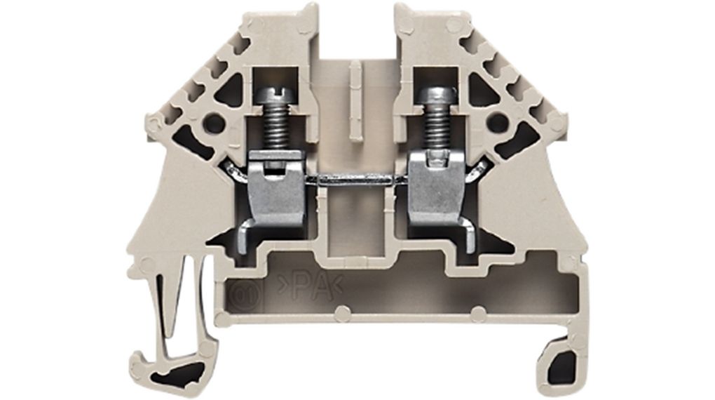 Terminal Block, Screw, Clamping Yoke, 2 Poles, 500V, 32A, 4mm², Dark Beige, Pack of 10 pieces