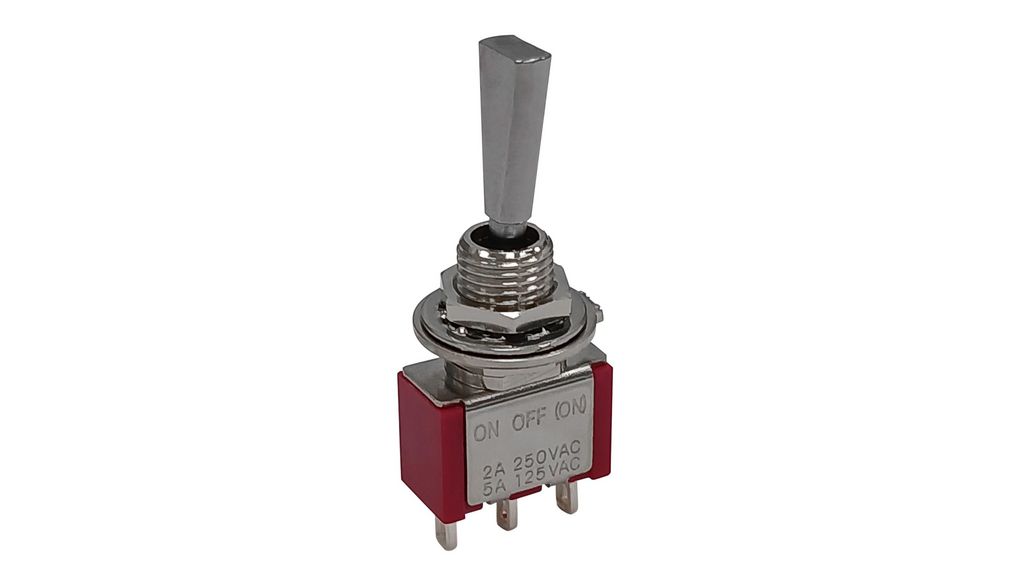 Toggle Switch, Panel Mount, On-Off-(On), SPDT, Solder Lug Terminal, 125, 250V ac