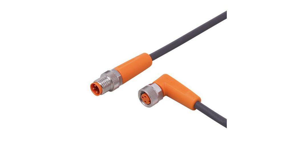 ifm electronic Male 3 way M8 to Female 3 way M8 Communication Cable, 0.7 m, Straight Conductors, 700mm, IP65 / IP67 / IP68 / IP69K, Black