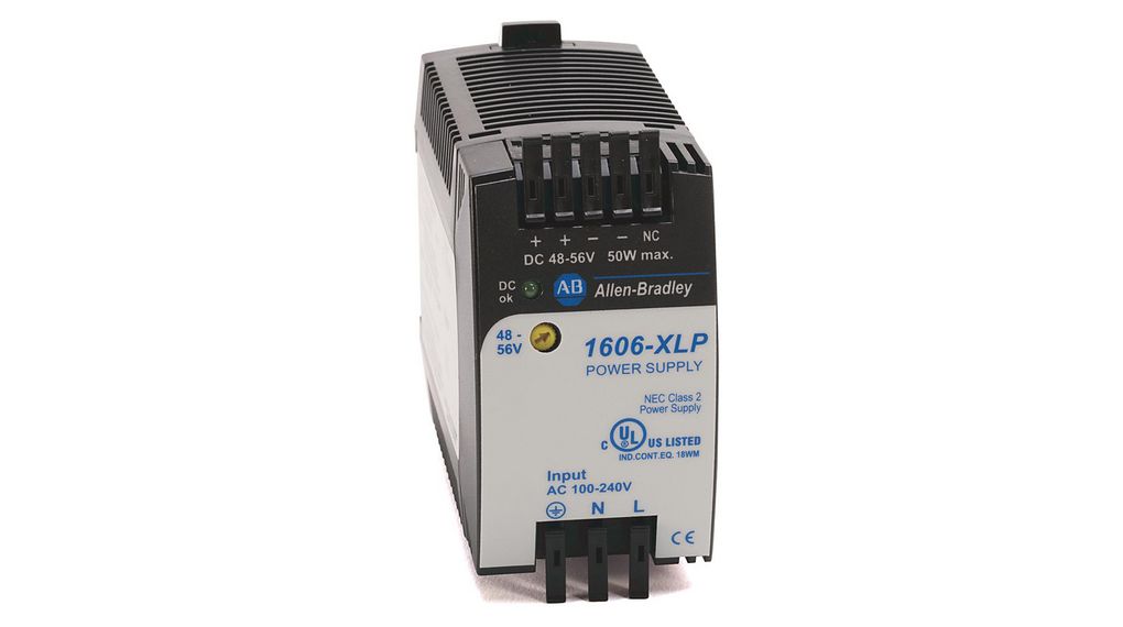 Allen Bradley 1606 DIN Rail Power Supply, 9 → 60V dc Input, 12 → 48V dc Output, 10A Output