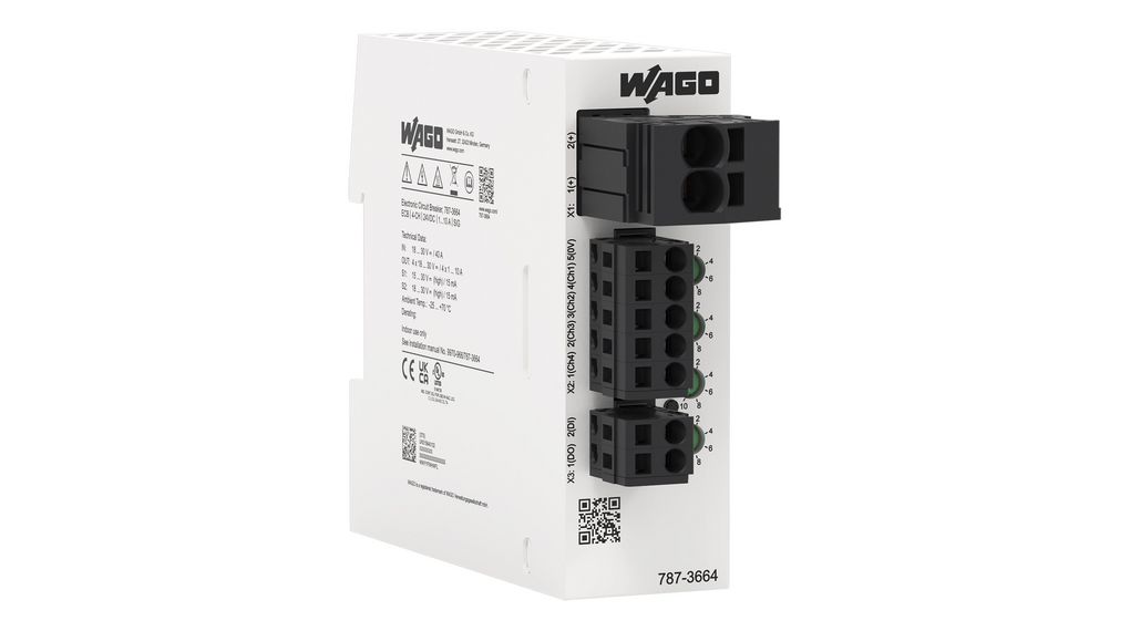 WAGO 1 to 10 A 787 Electronic Circuit Breaker 10 A24 V, 4 channels DIN Rail
