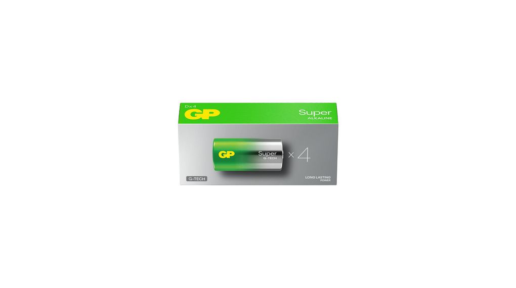 Gp Batteries GP Batteries Super Alkaline 1.5 V Alkaline Manganese Dioxide D Battery, D, 1.5V, Packung à 4 Stück