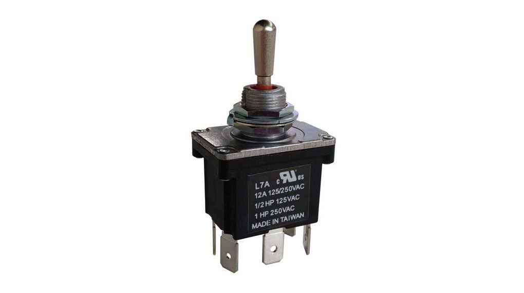 Toggle Switch, PCB Mount, (On)-Off-(On), DPDT, Solder Terminal
