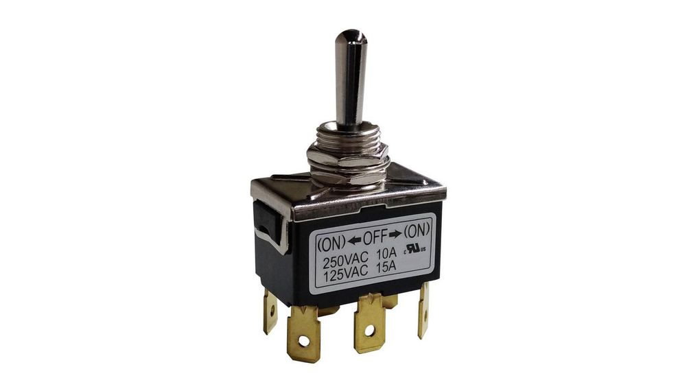 Toggle Switch, PCB Mount, (On)-Off-(On), DPDT, Solder Terminal