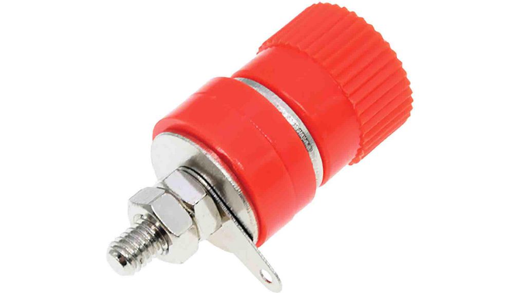 Red Female Banana Socket, 4 mm Connector, Solder Termination, 24A, 30V, Nickel Plating Paket med 5 delar