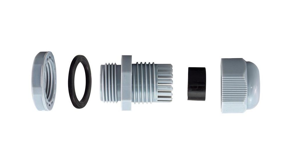 Grey Nylon Cable Gland, M20 Thread, 8mm min., 12mm max., IP68, Pack of 5 pieces