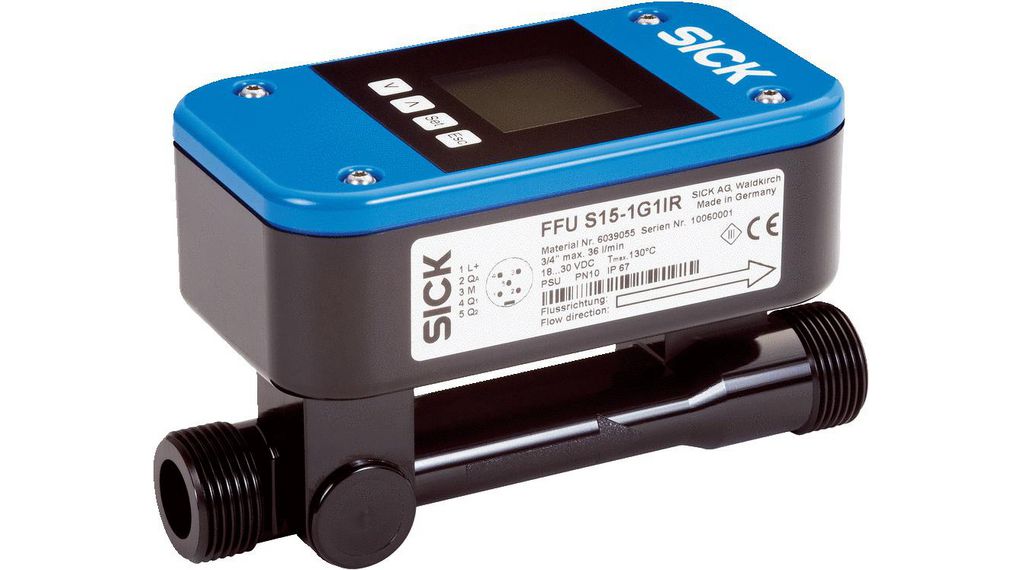 SICK FFU Series Flow Meter Flow Sensor for Liquid, 0.3L/min Min, 21 L/min Max