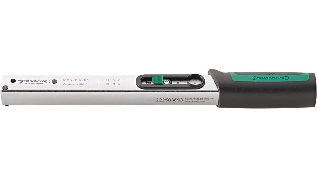 STAHLWILLE 730/5 Quick Click Torque Wrench, 6 → 50Nm, Rectangular Drive, 9 x 12mm Insert 315mm