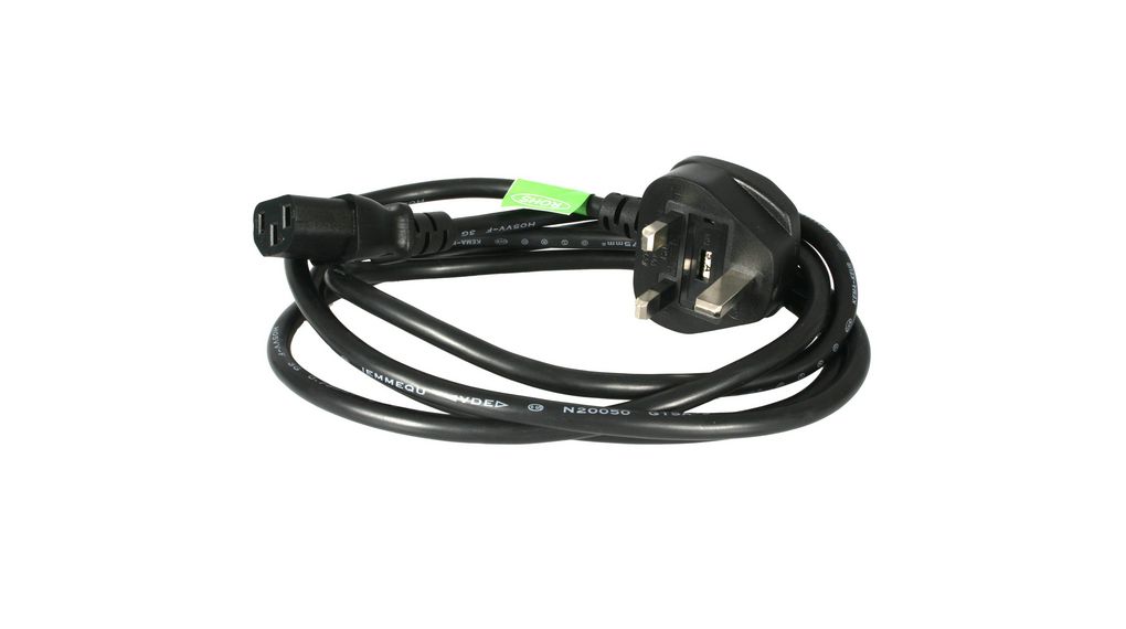 StarTech.com Right Angle Type G UK Plug to Straight IEC C13 Socket Power Cord, 1.8m, 250VAC, Kabellänge 1.8m
