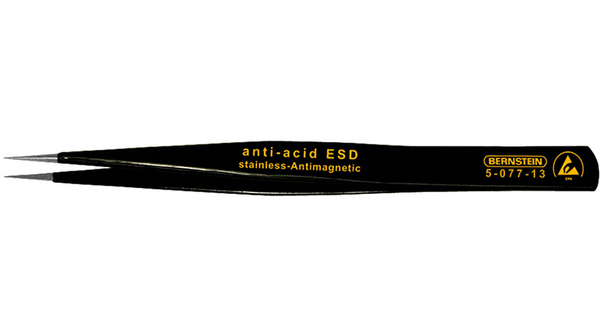 Montagepincetten ESD / SMD Roestvast staal Fijn / Sterk 130mm