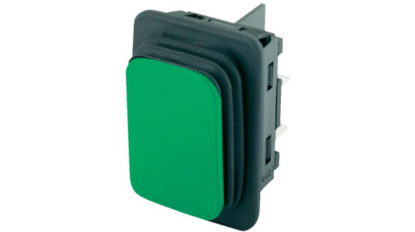 Rocker Switch, 5 A, 2NO, 250V, OFF-(ON), IP65, Black / Green