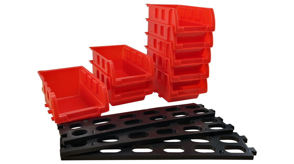 Wall Mounted Stackable Trays, 8 Pieces, 105x161x75mm, Red