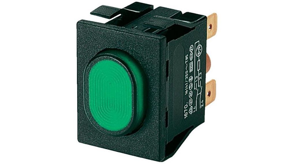 Illuminated Pushbutton Switch ON-OFF DPST 250 VAC LED Green None