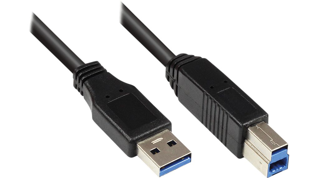 Cable, USB-A-kontakt - USB B-kontakt, 200mm, USB 3.0, Svart