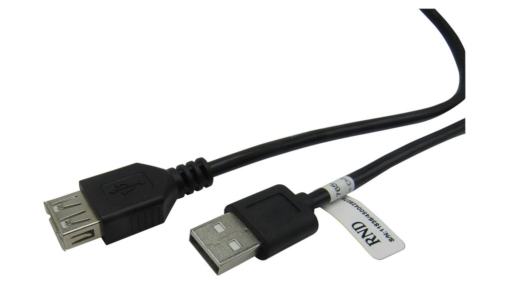 Cable, USB-A Plug - USB-A Socket, 600mm, USB 2.0, Black
