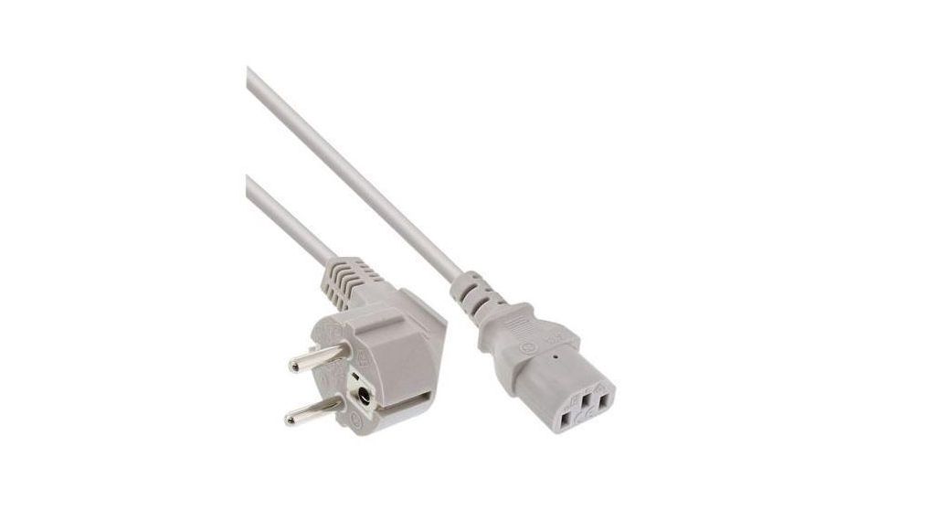 AC Power Cable, DE Type F (CEE 7/4) Plug - IEC 60320 C13, 2m, White
