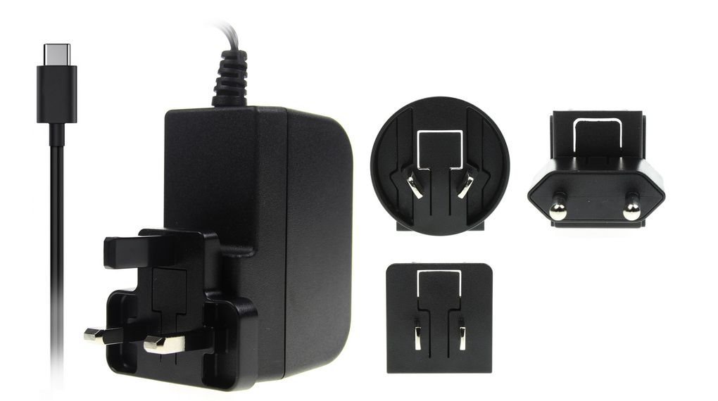 USB-C strømforsyning med udskiftelig adapter 264VAC 600mA Euro type C (CEE 7/16)-stik / UK type G (BS1363)-stik USB C-stik