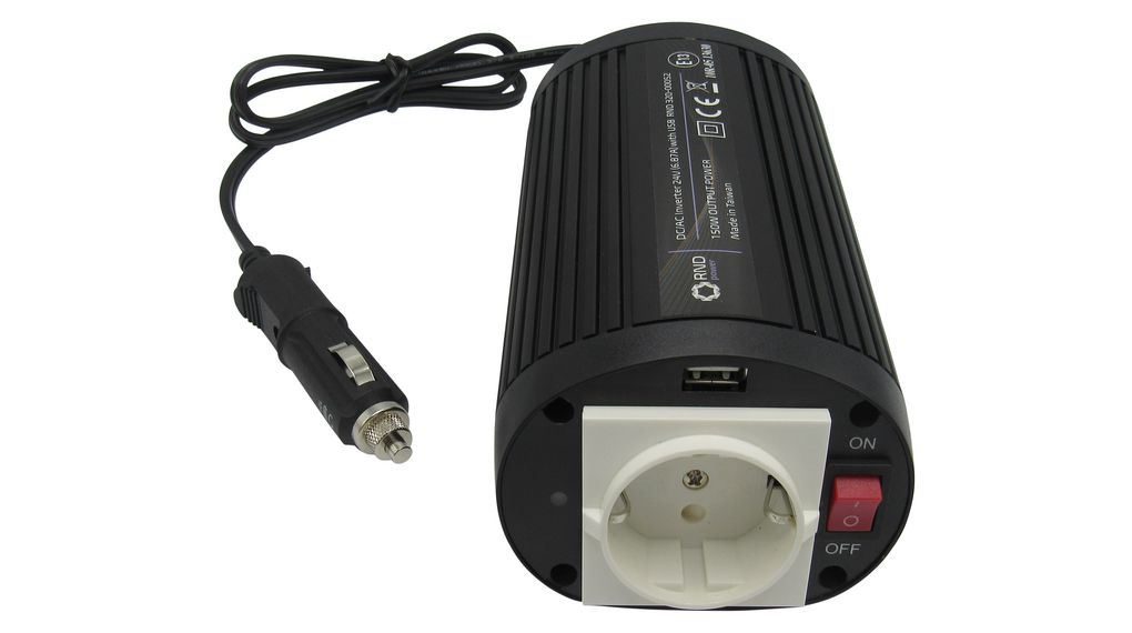 RND 320-00052, RND DC / AC-Wechselrichter mit USB 20  30V 150W  Steckdose Typ F (CEE 7/3) mit Schutzkontakt