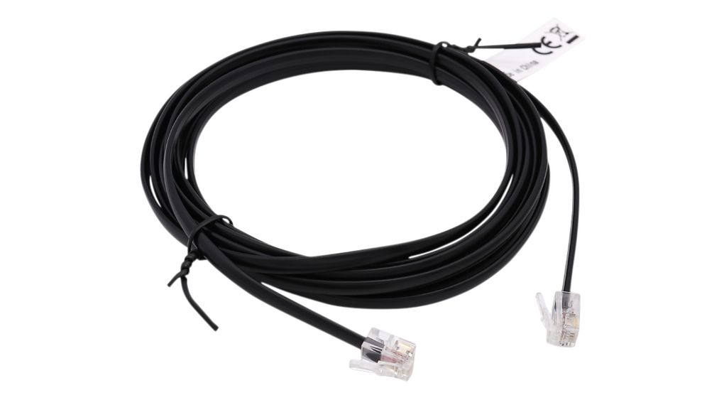 Câble téléphonique modulaire, Fiche RJ10 - Fiche RJ10, Plat, 3m, Noir