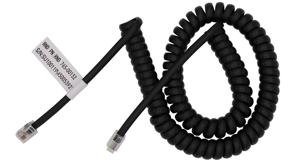 Telephone Modular Cable, RJ10 Plug - RJ10 Plug, Coiled, 3m, Black