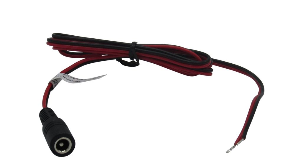 DC Connection Cable, 2.1x5.5x9.5mm Socket - Bare End, Straight, 1m, Black / Red