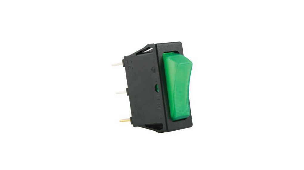 Rocker Switch, 20 A, 1NO, 250V, ON-OFF, Black / Green