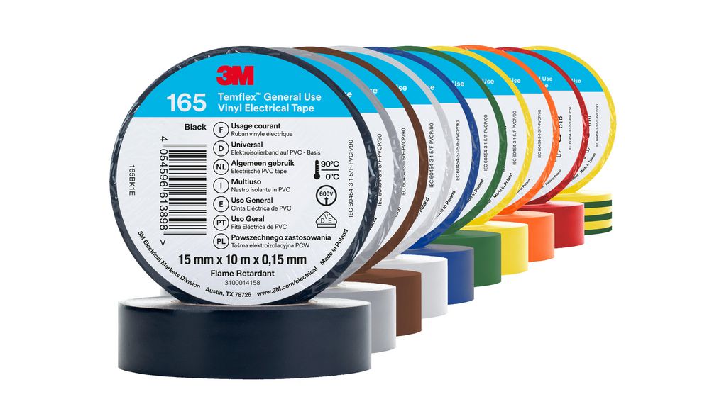 Vinyl Electrical Tape, Temflex 165 15mm x 10m Pack of 10 pieces