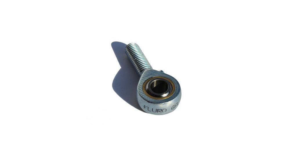 Fluro M5 x 0.8 Male Galvanized Steel Rod End, 5mm Bore, 42mm Long, Metric Thread Standard, Male Connection Gender