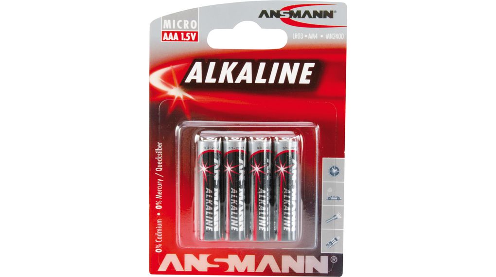Primary Battery, Alkaline, AAA, 1.5V, RED