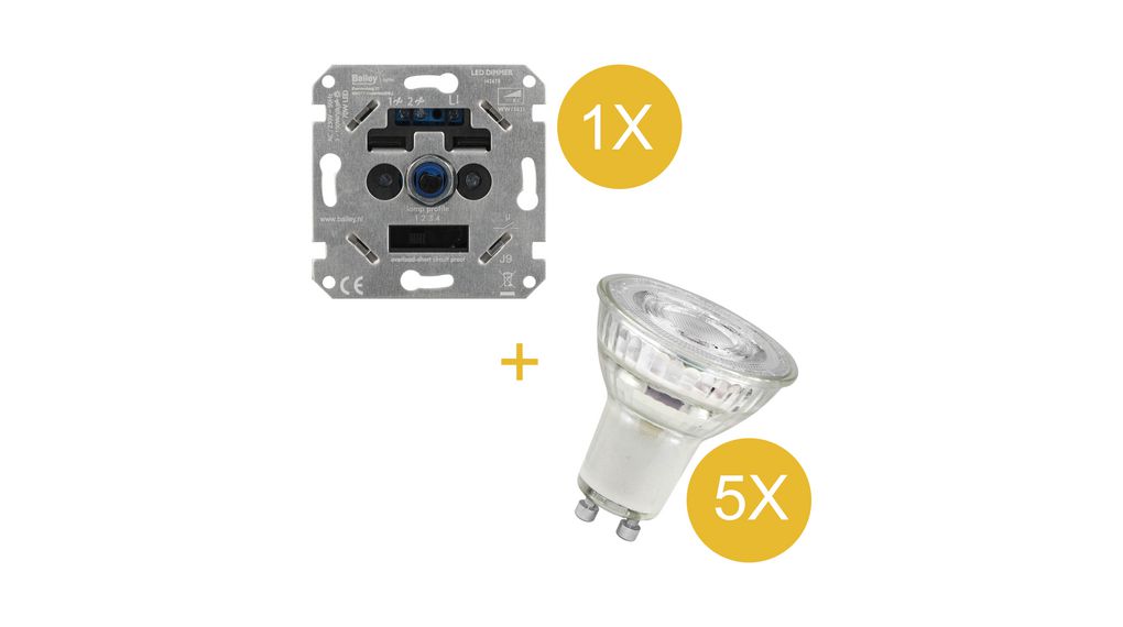 5pcs LED GU10 5W + Combi Pack WW15031, Flush Mount, 150W, IP20, Silver