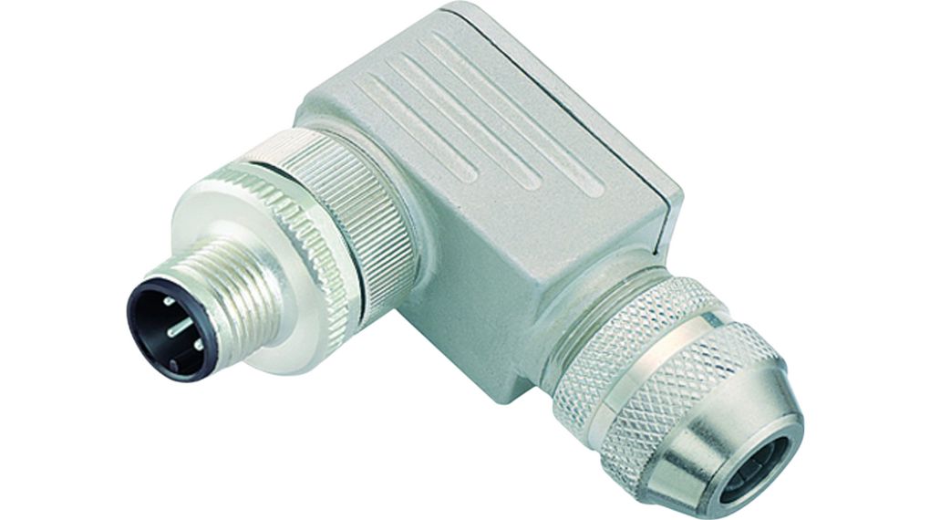 Kabelstecker, CAT5, Pole, M12, Stecker, Rechts abgewinkelt, Pole - 4, Schraubklemme, Kabelhalterung