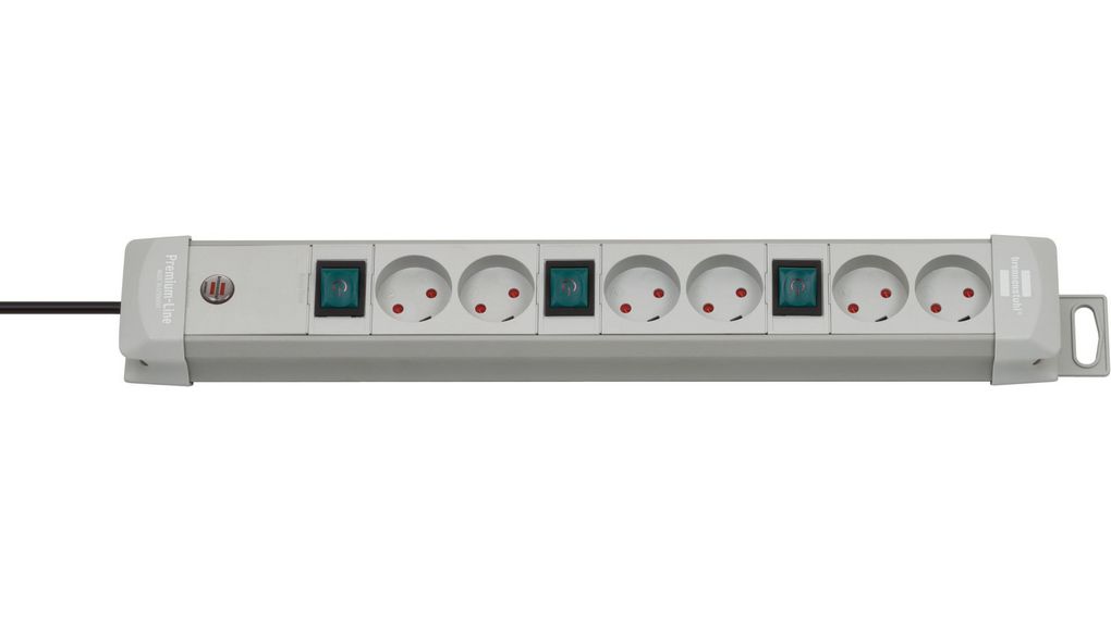 Stopcontact Premium-Line 6x DK-socket type K - K-stekker DK-type Lichtgrijs 3m