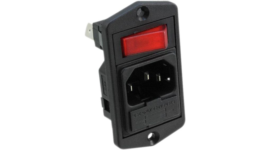 IEC Connector, Inlet, C14, 250V, 1 Pole - Illuminated, Black