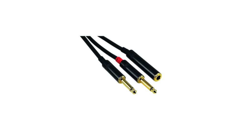 Audio Cable, Stereo, 6.35 mm Jack Socket - 2x 6.35 mm Jack Plug, 300mm
