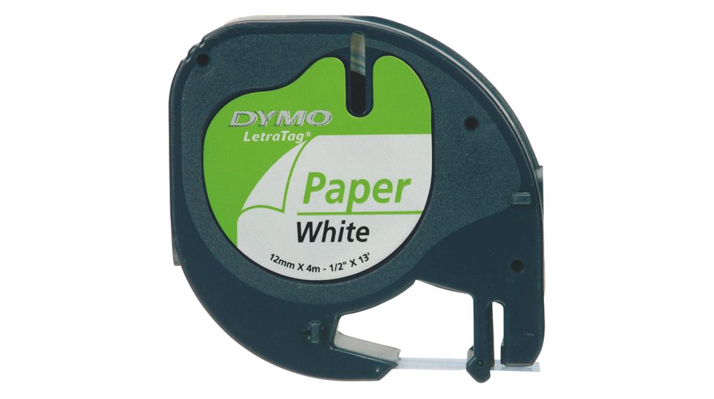 Label Tape, D1, Paper, 12mm x 4m, White