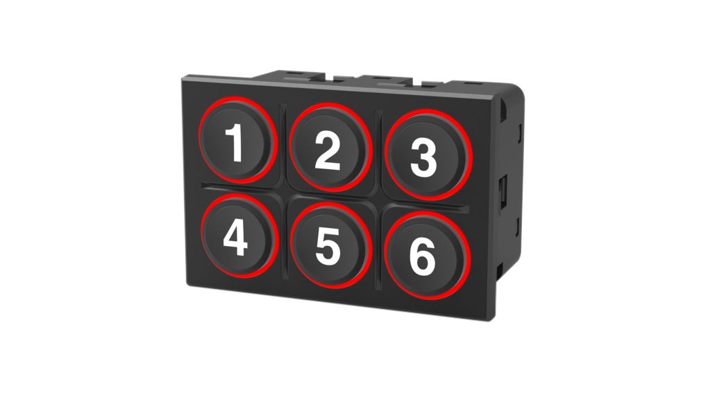 Keypad, 6 Keys, 16 Pins, IP5K4, Red LED, 12V