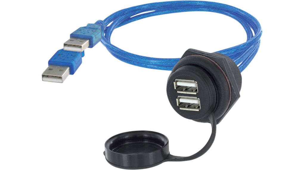 Cable, 2x USB A Socket - 2x USB A Plug, 3m, USB 2.0, Blue