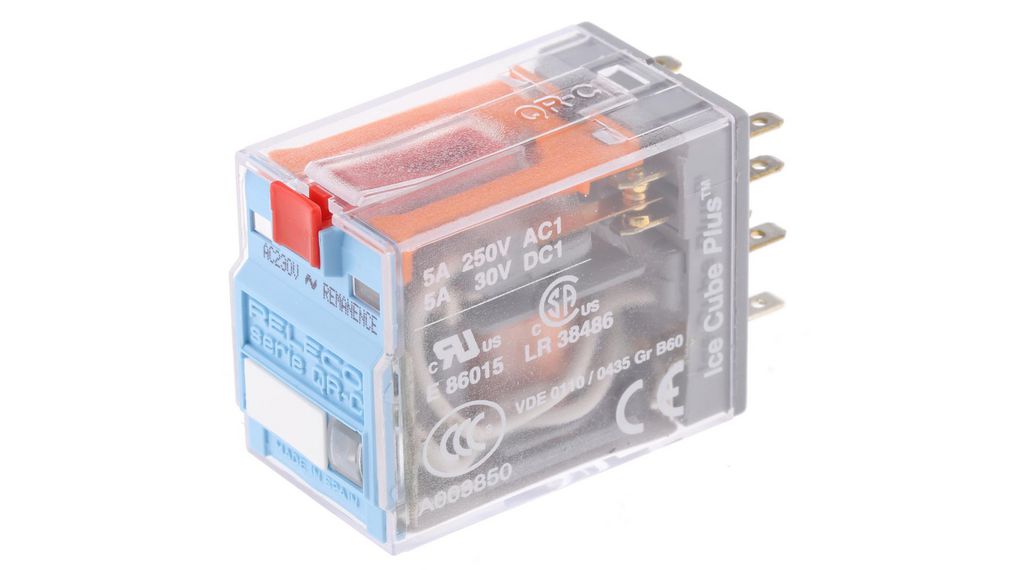 Releco Plug In Latching Power Relay, 230V ac Coil, 5A Switching Current, DPDT